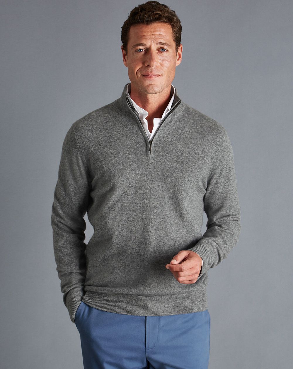 Grey Charles Tyrwhitt Cashmere Quarter Zip Sweater | PAFJXE-960