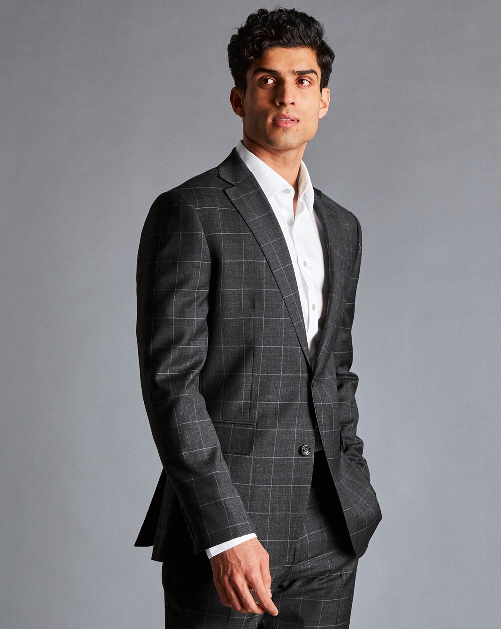 Grey Charles Tyrwhitt Windowpane Check Suit Jacket | YVPRGZ-108