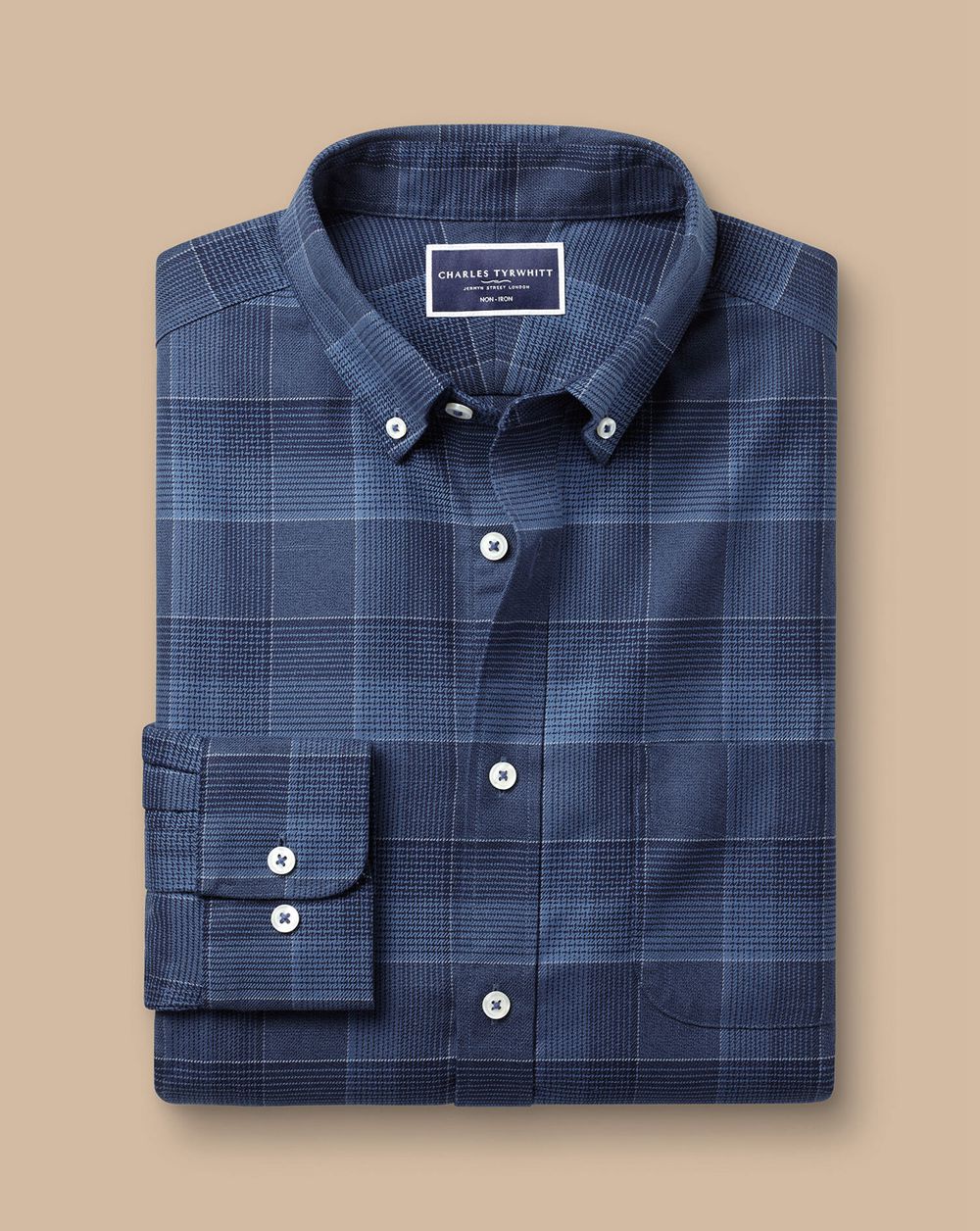 Heather Blue Charles Tyrwhitt Button-Down Collar Non-Iron Twill Multi Check Shirt | YWFNGD-528