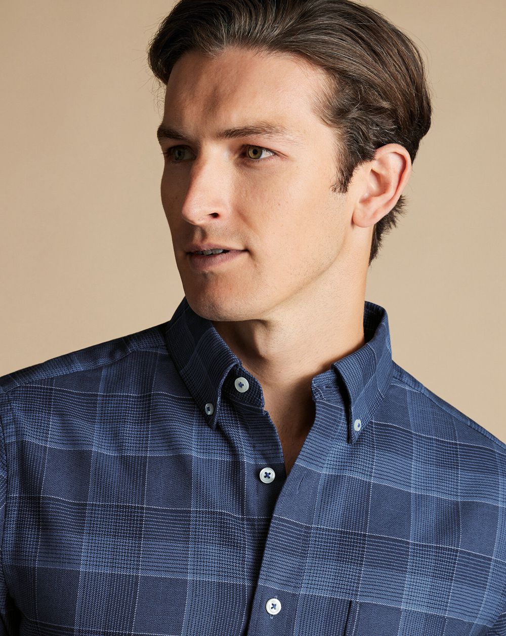 Heather Blue Charles Tyrwhitt Button-Down Collar Non-Iron Twill Multi Check Shirt | YWFNGD-528