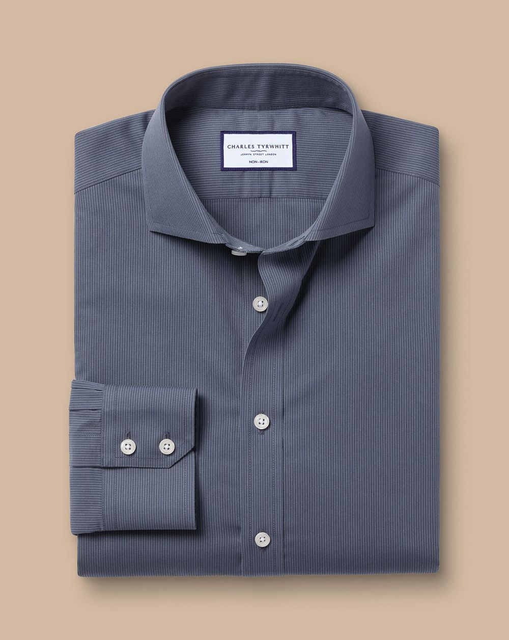 Heather Blue Charles Tyrwhitt Spread Collar Non-Iron Poplin Hairline Stripe Shirt | VIKNRD-218