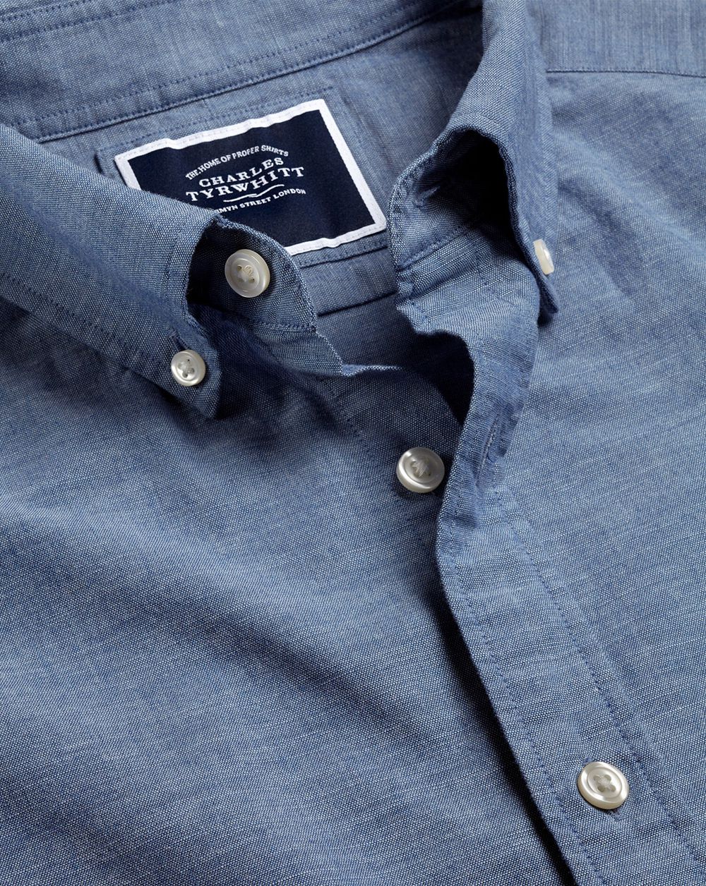 Indigo Blue Charles Tyrwhitt Button-Down Collar Chambray Shirt | DURMZO-015