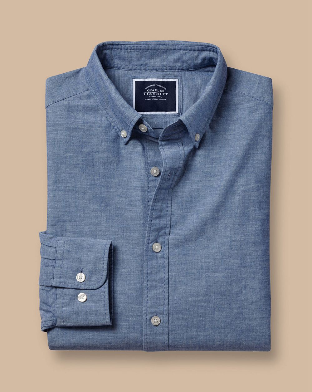 Indigo Blue Charles Tyrwhitt Button-Down Collar Chambray Shirt | DURMZO-015