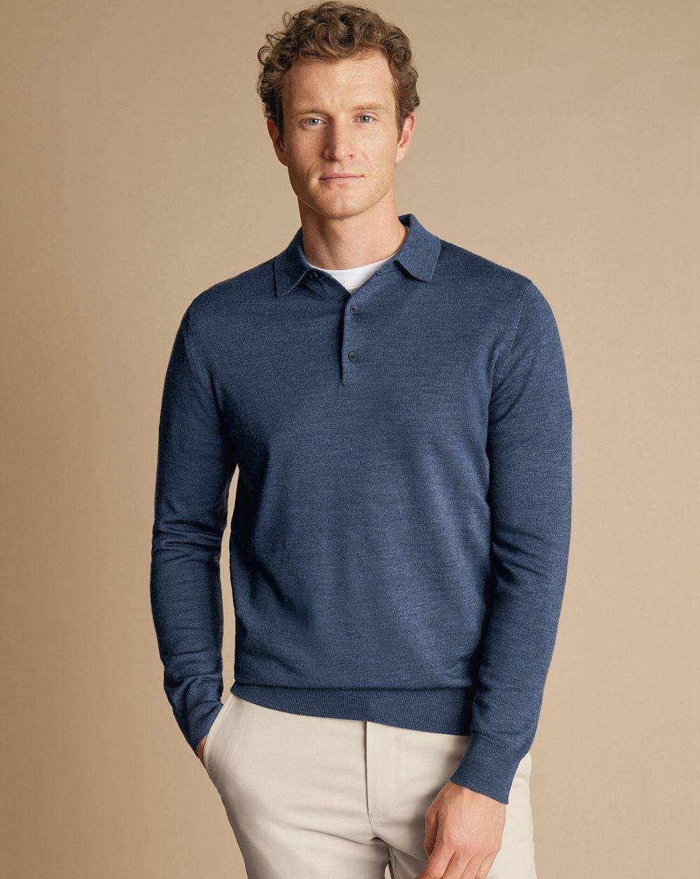 Indigo Charles Tyrwhitt Merino Polo Sweater | TLJNZW-263