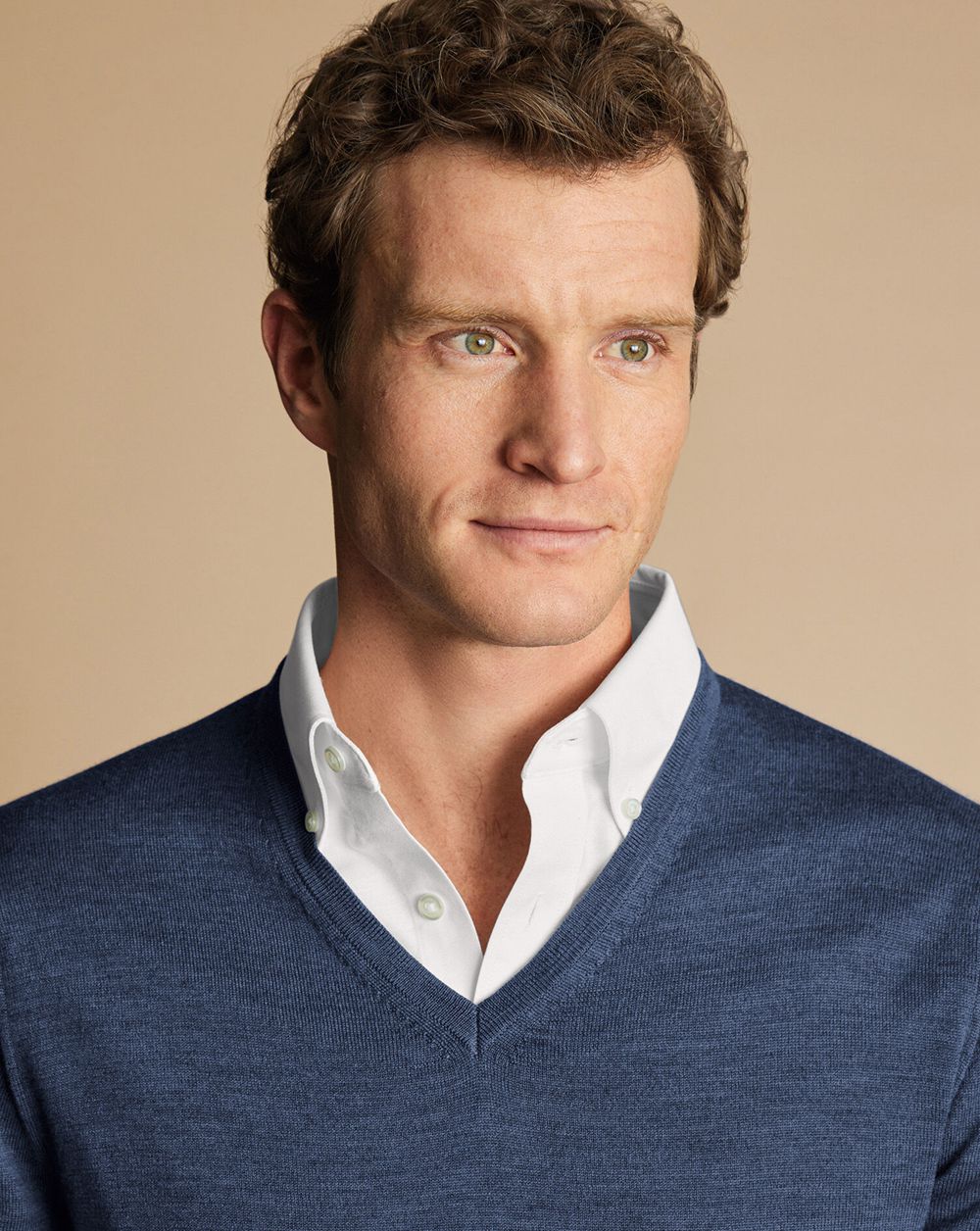 Indigo Melange Charles Tyrwhitt Merino V-Neck Sweater | SGMAVF-326