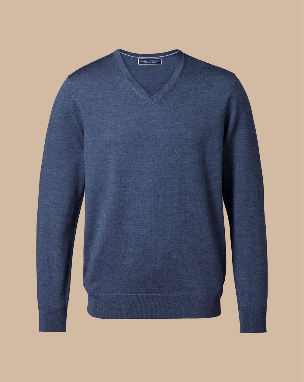 Indigo Melange Charles Tyrwhitt Merino V-Neck Sweater | SGMAVF-326