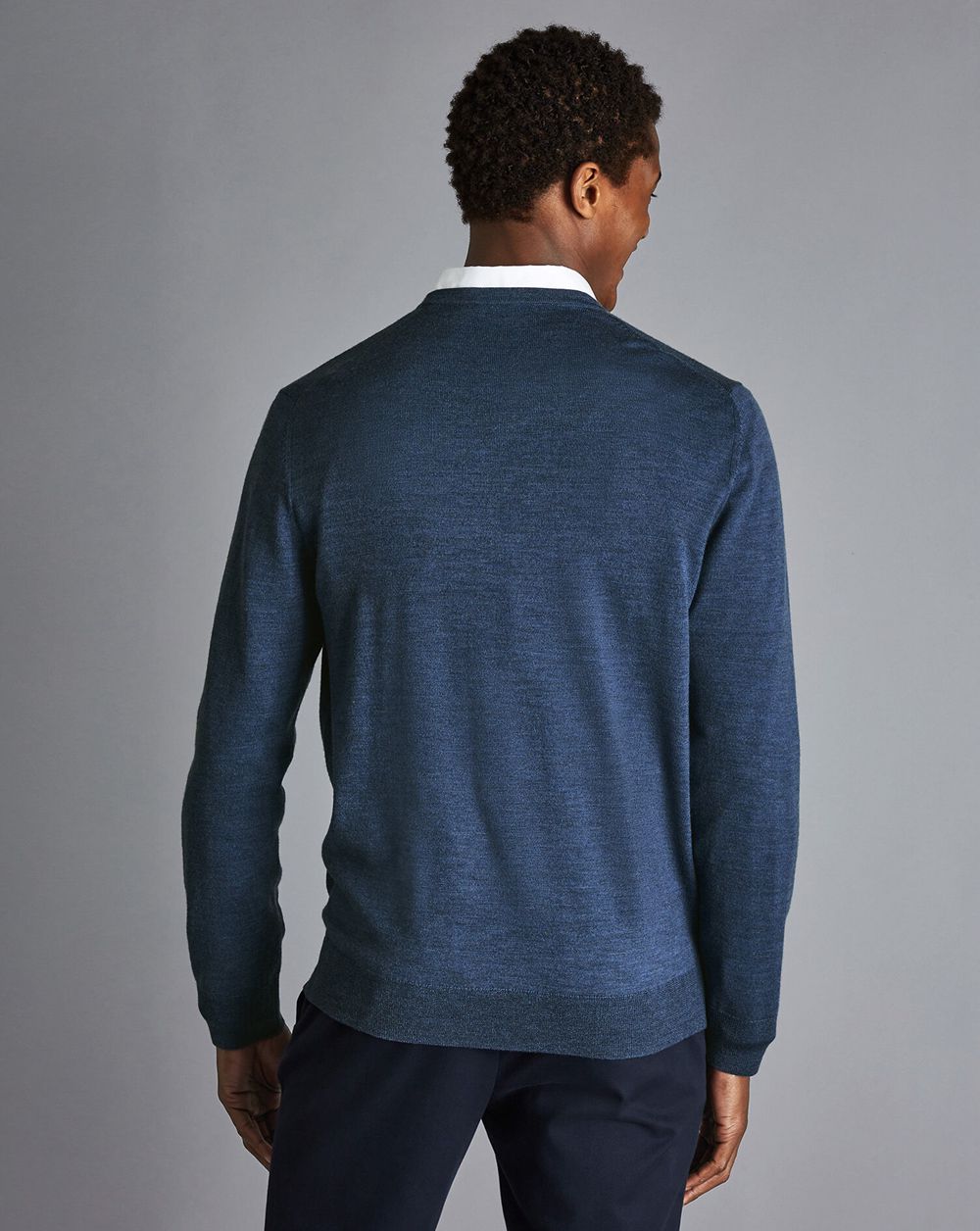 Indigo Melange Charles Tyrwhitt Merino V-Neck Sweater | SGMAVF-326