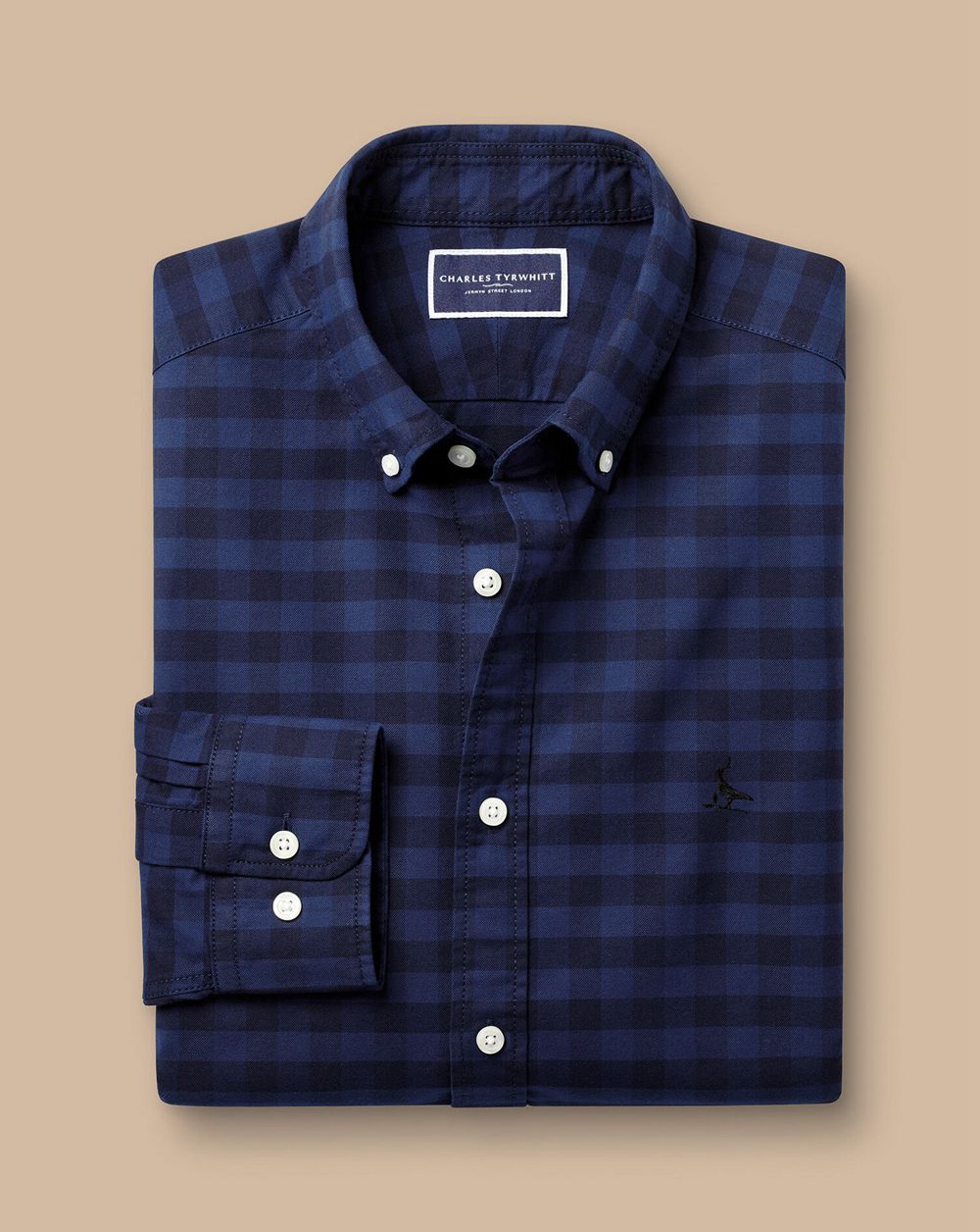 Ink Blue Charles Tyrwhitt Button-Down Collar Stretch Washed Oxford Gingham Shirt | YERTPS-387