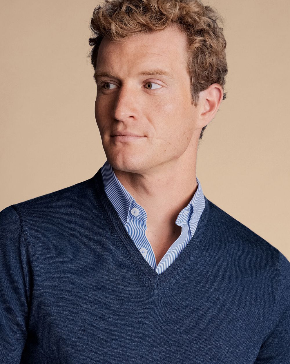 Ink Blue Charles Tyrwhitt Merino V-Neck Sweater | AFTQKJ-095