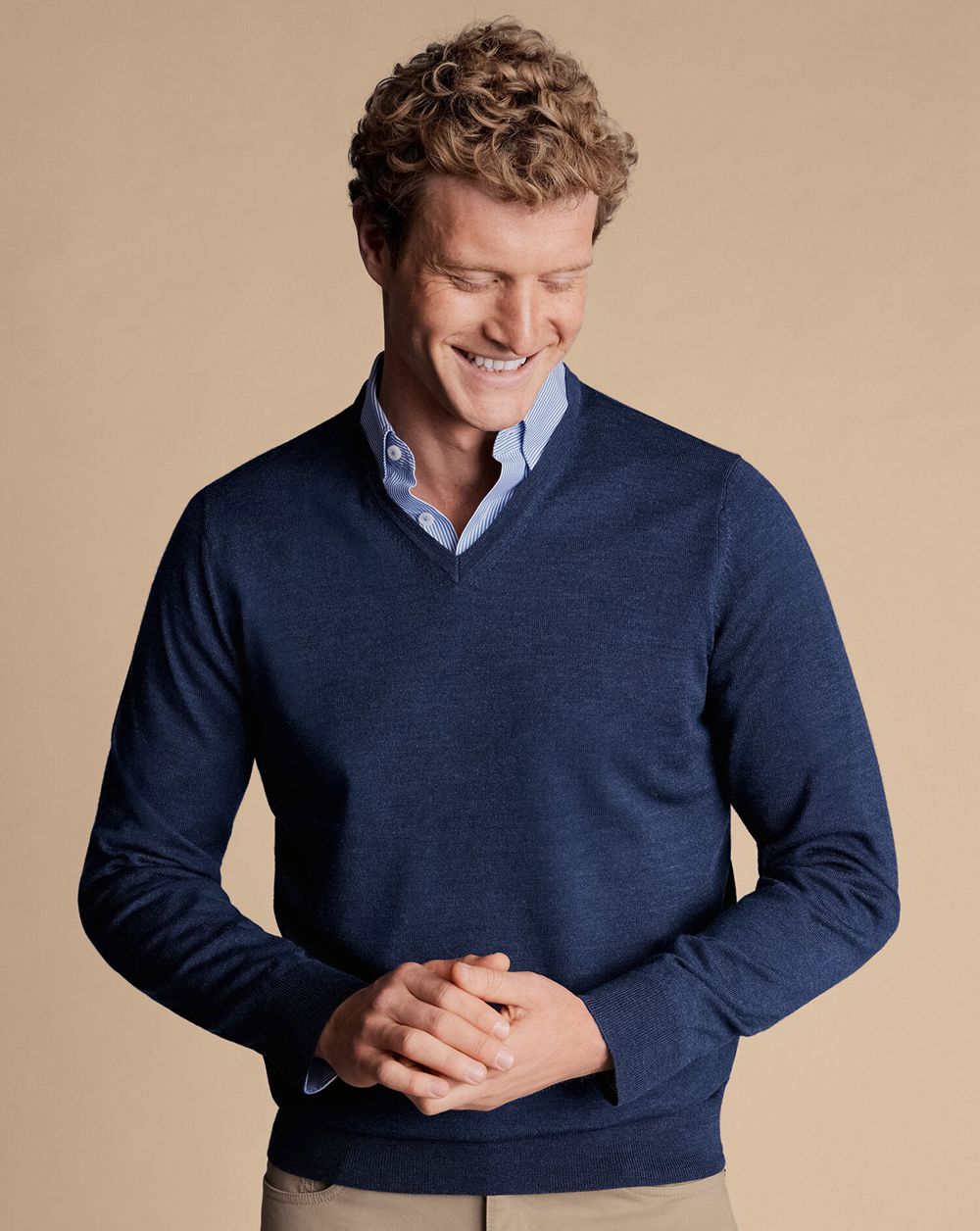 Ink Blue Charles Tyrwhitt Merino V-Neck Sweater | AFTQKJ-095