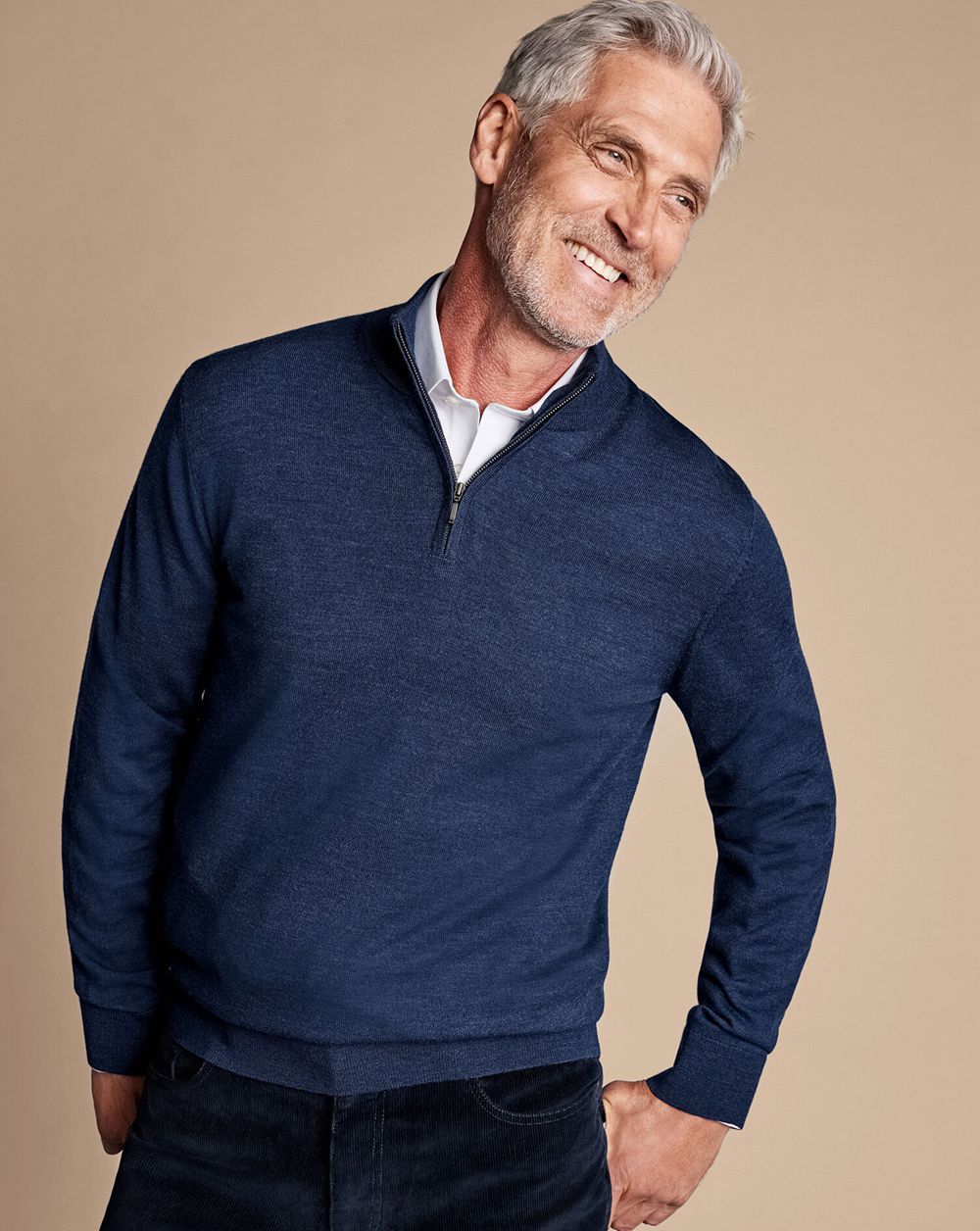 Ink Blue Charles Tyrwhitt Pure Merino Quarter Zip Sweater | ALXUCI-129