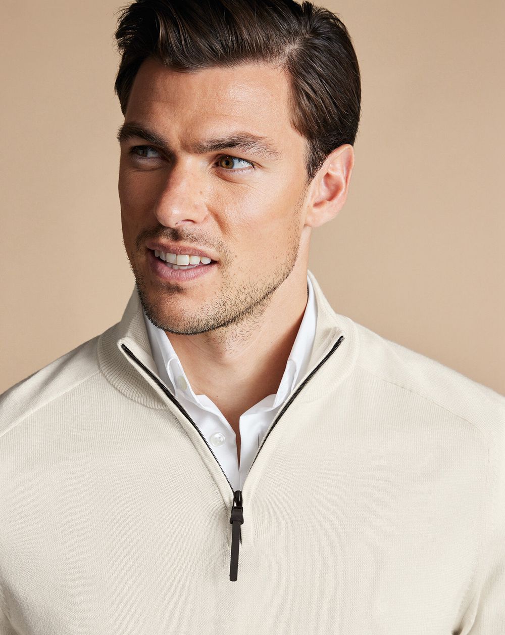 Ivory Charles Tyrwhitt Performance Merino Quarter Zip Sweater | RASHFX-460