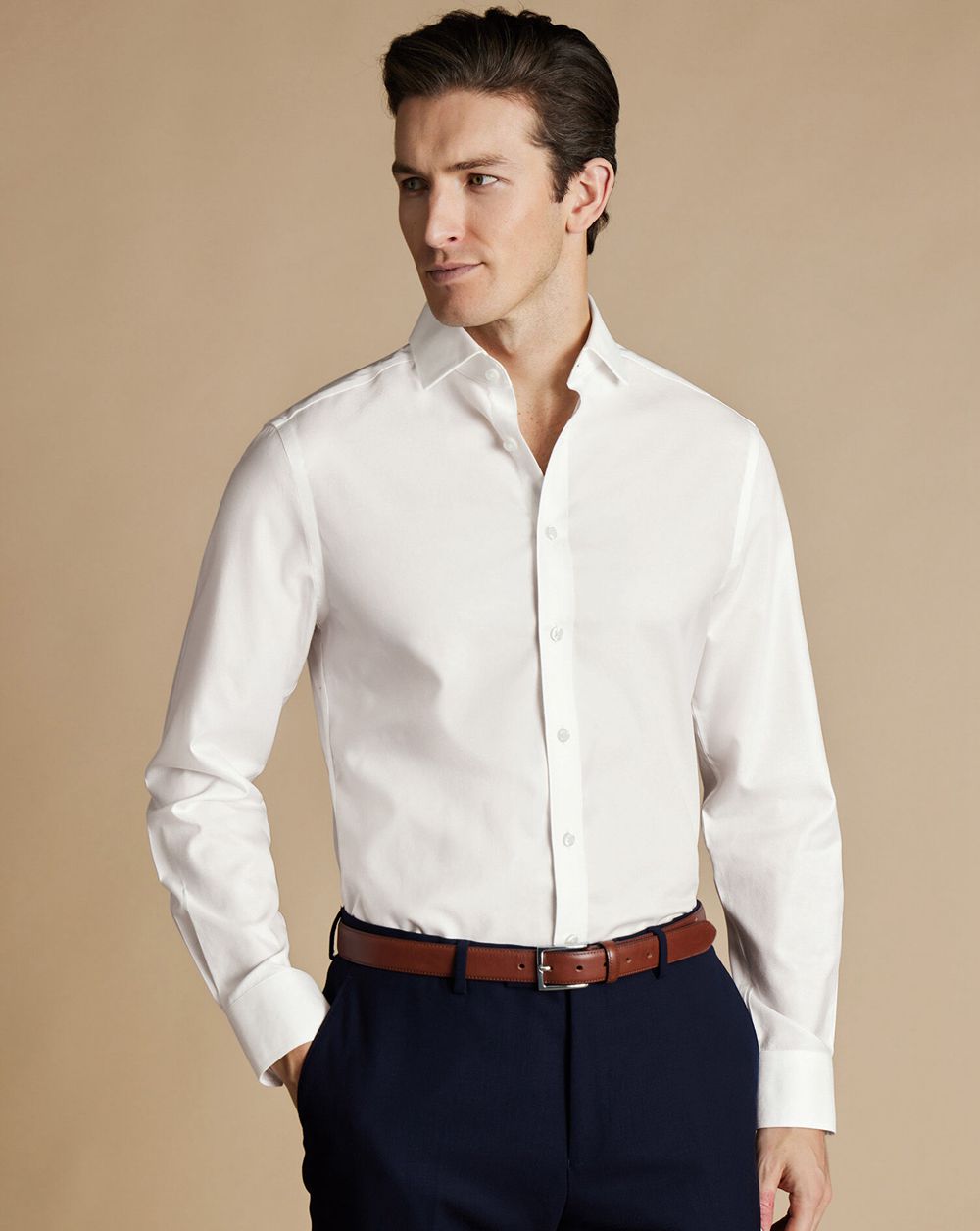 Ivory Charles Tyrwhitt Spread Collar Non-Iron Twill Shirt | IBRLXO-429