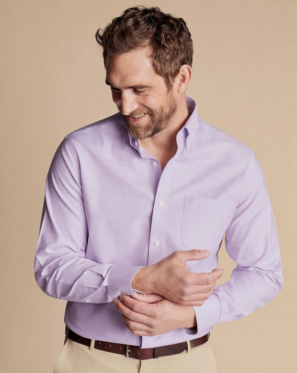 Lavender Purple Charles Tyrwhitt Button-Down Collar Non-Iron Stretch Oxford Shirt | ZTBYAO-986