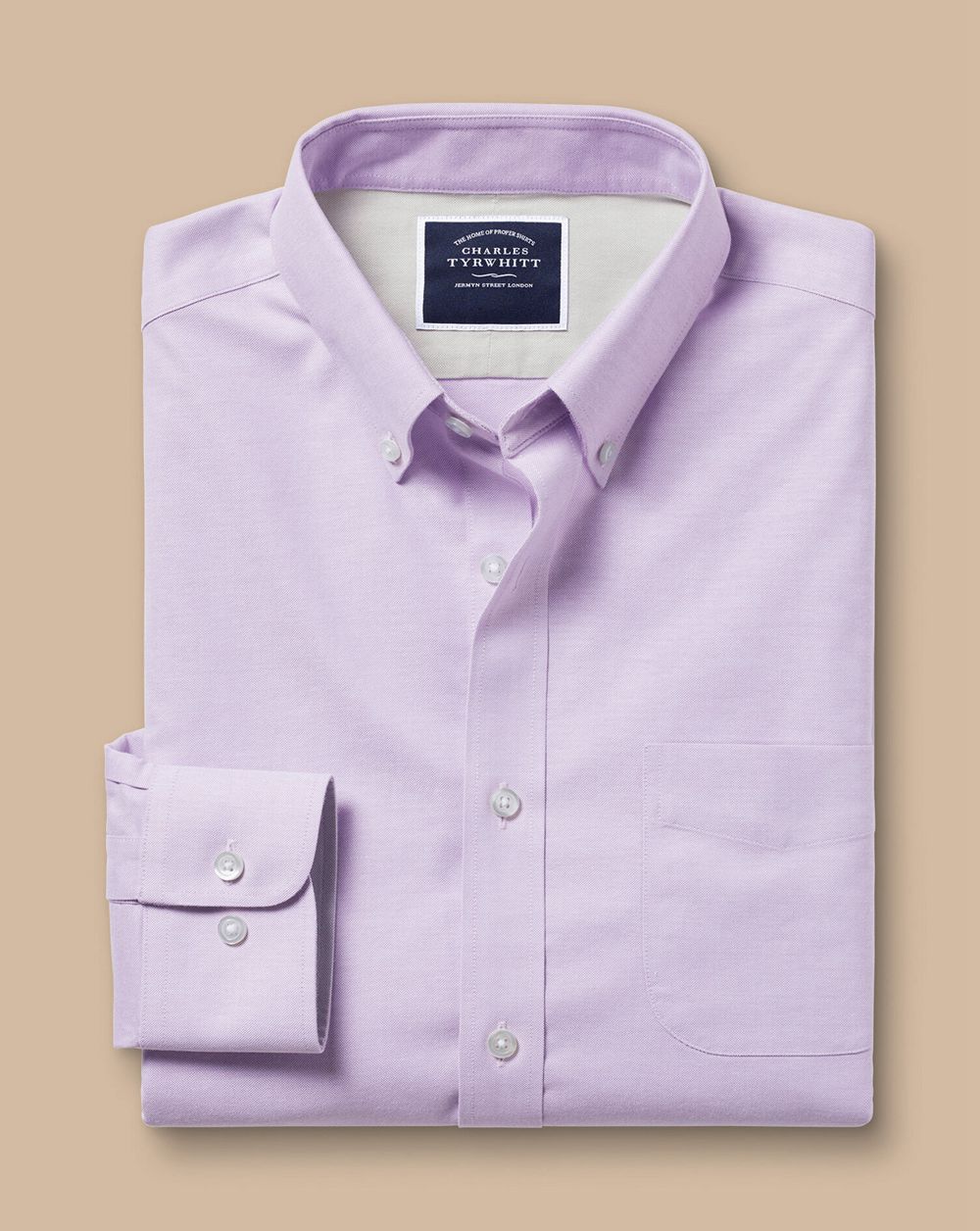 Lavender Purple Charles Tyrwhitt Button-Down Collar Non-Iron Stretch Oxford Shirt | ZTBYAO-986