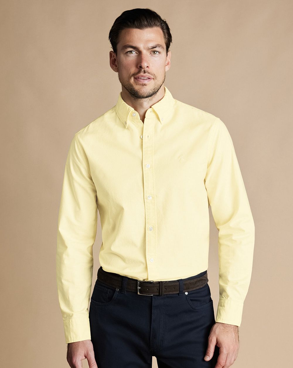 Lemon Charles Tyrwhitt Button-Down Collar Stretch Washed Oxford Shirt | TWULAP-367