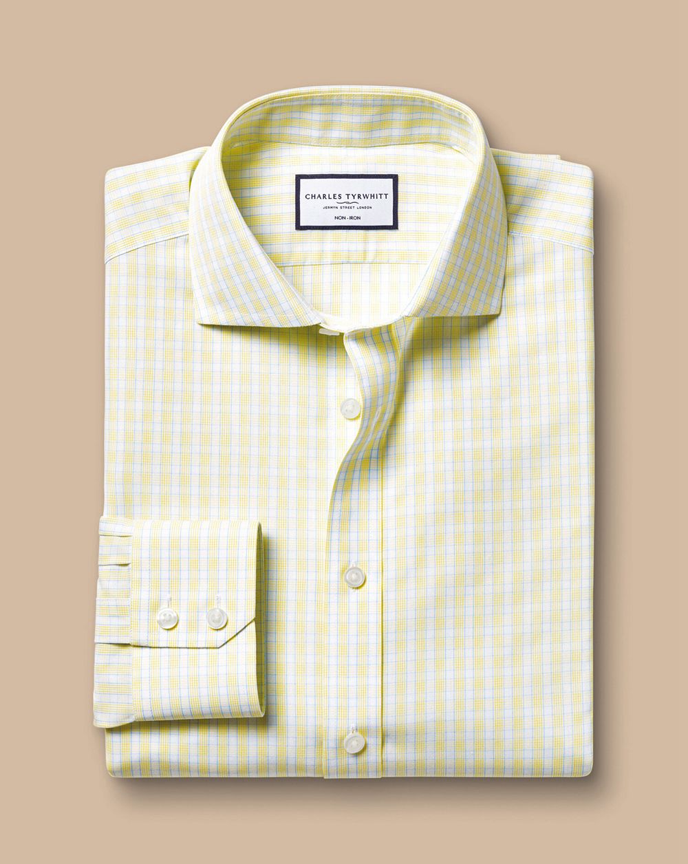 Lemon Charles Tyrwhitt Spread Collar Non-Iron Poplin Check Shirt | CBLMDN-302