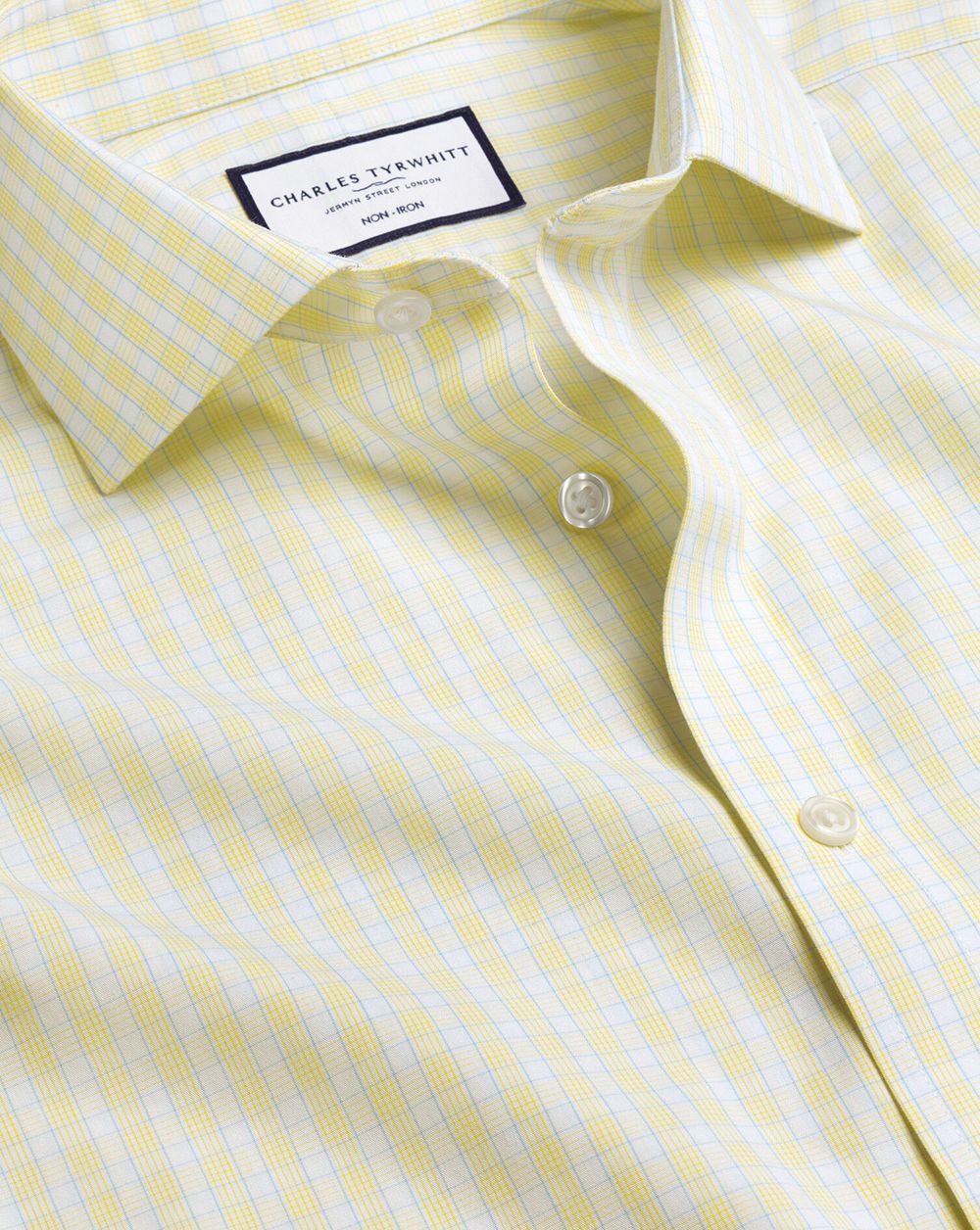 Lemon Charles Tyrwhitt Spread Collar Non-Iron Poplin Check Shirt | CBLMDN-302