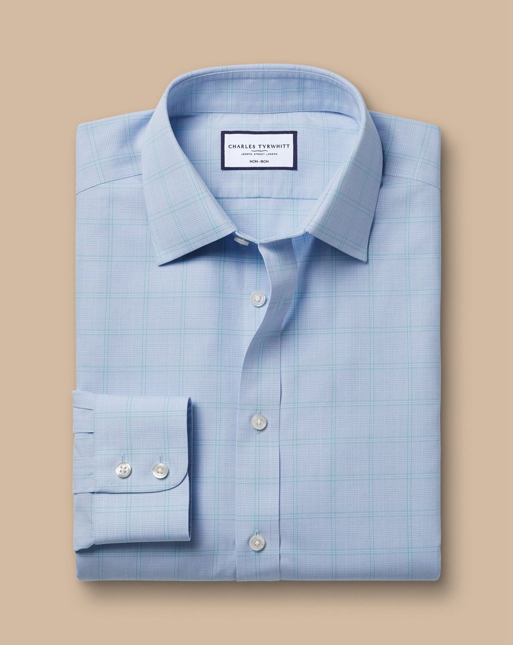 Light Blue Charles Tyrwhitt Non-Iron Prince Of Wales Poplin Shirt | BGVCTF-045