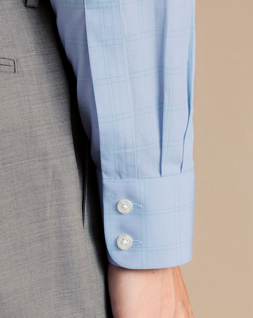 Light Blue Charles Tyrwhitt Non-Iron Prince Of Wales Poplin Shirt | BGVCTF-045