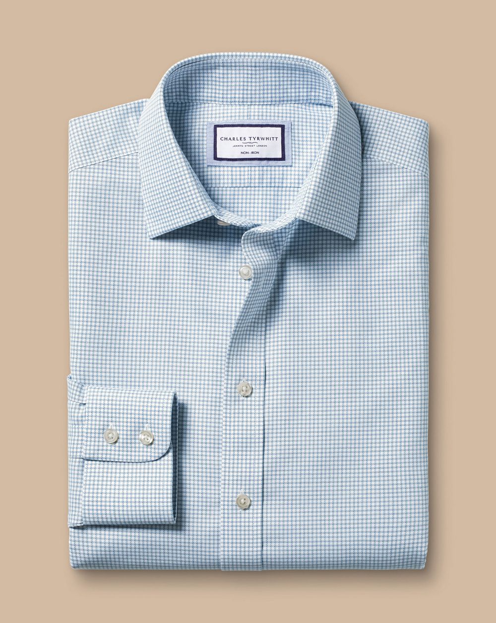 Light Blue Charles Tyrwhitt Non-Iron Royal Oxford Check Shirt | APUGXT-407