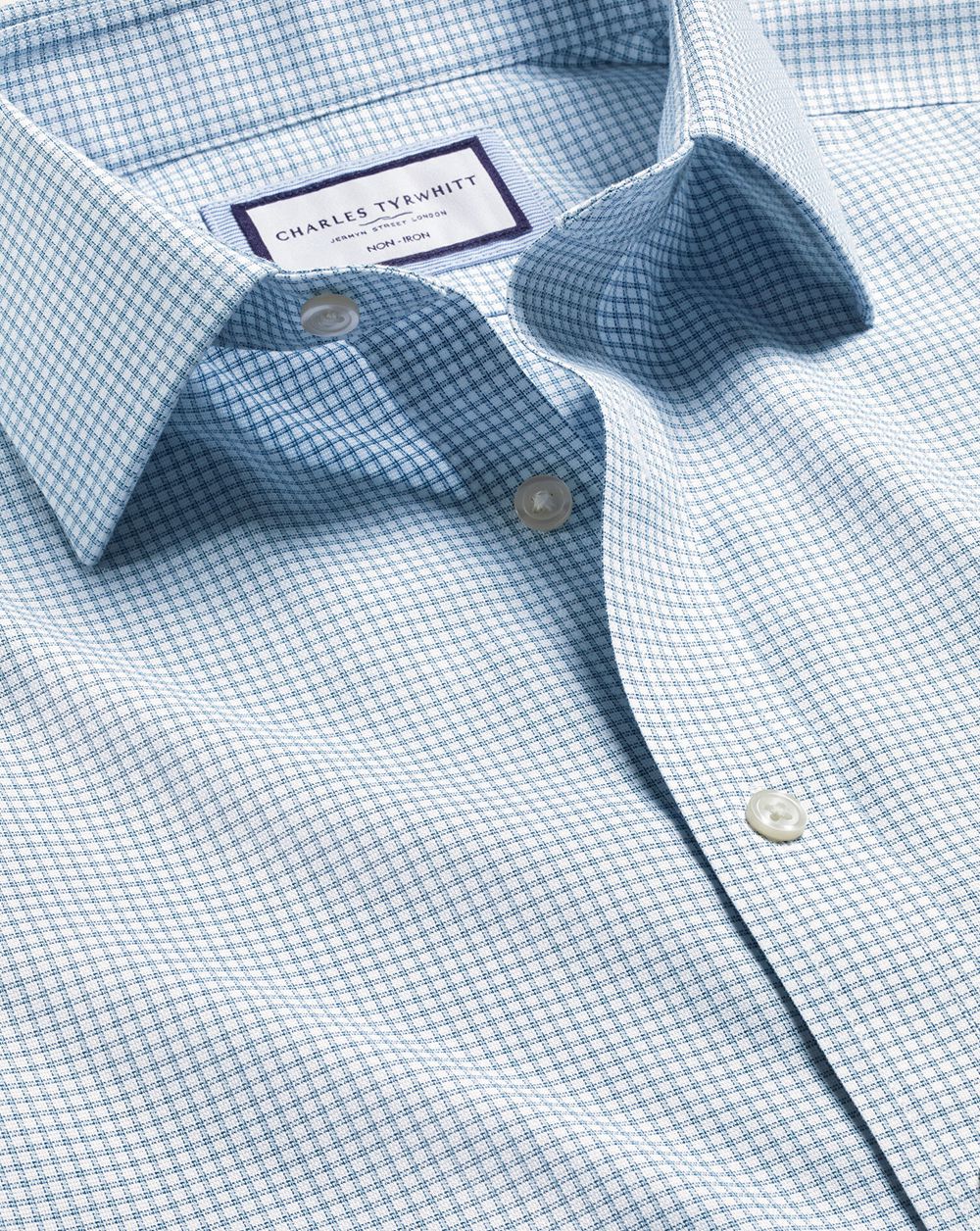 Light Blue Charles Tyrwhitt Non-Iron Royal Oxford Check Shirt | APUGXT-407