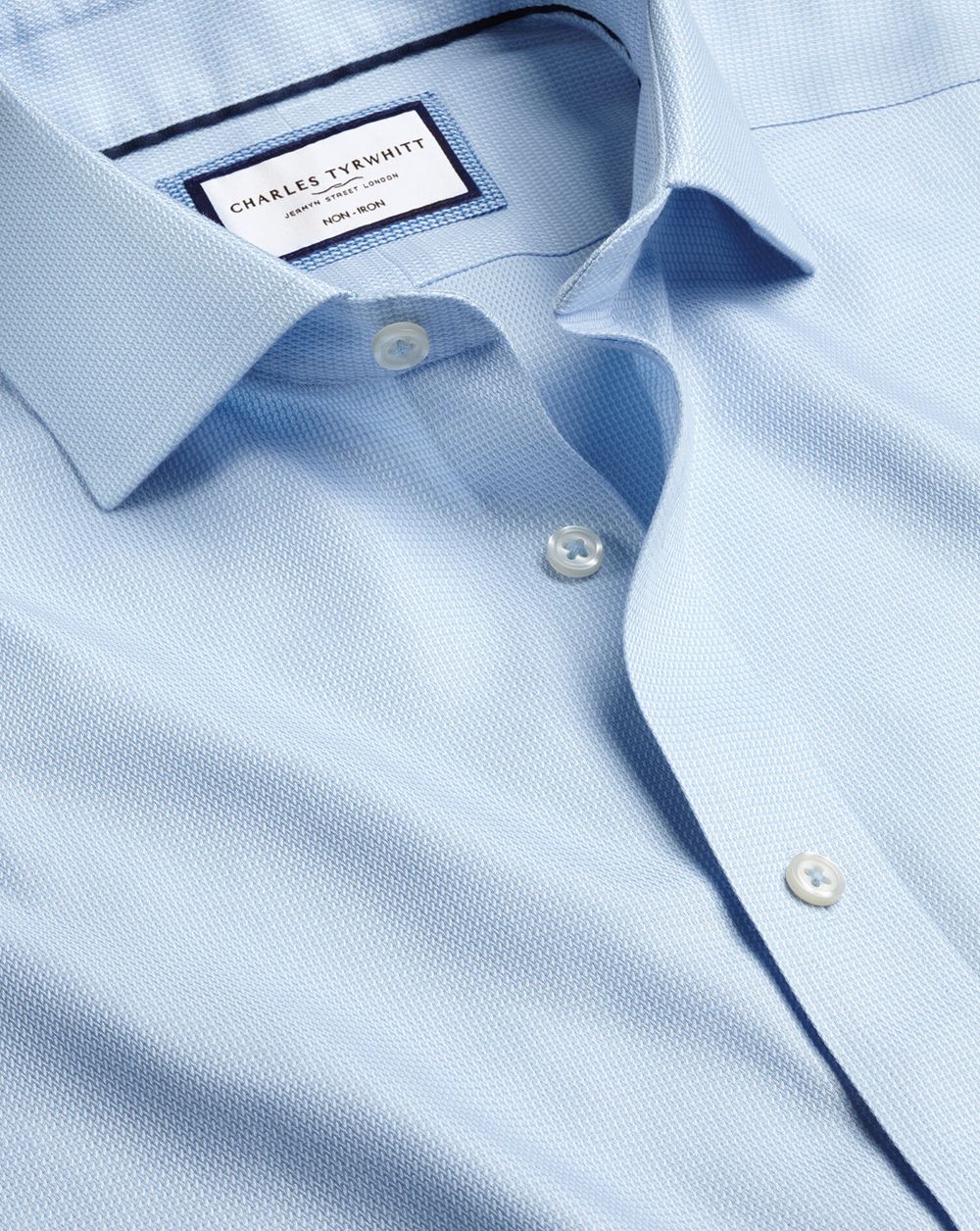 Light Blue Charles Tyrwhitt Spread Collar Non-Iron Mayfair Weave Shirt | AZWYOL-246