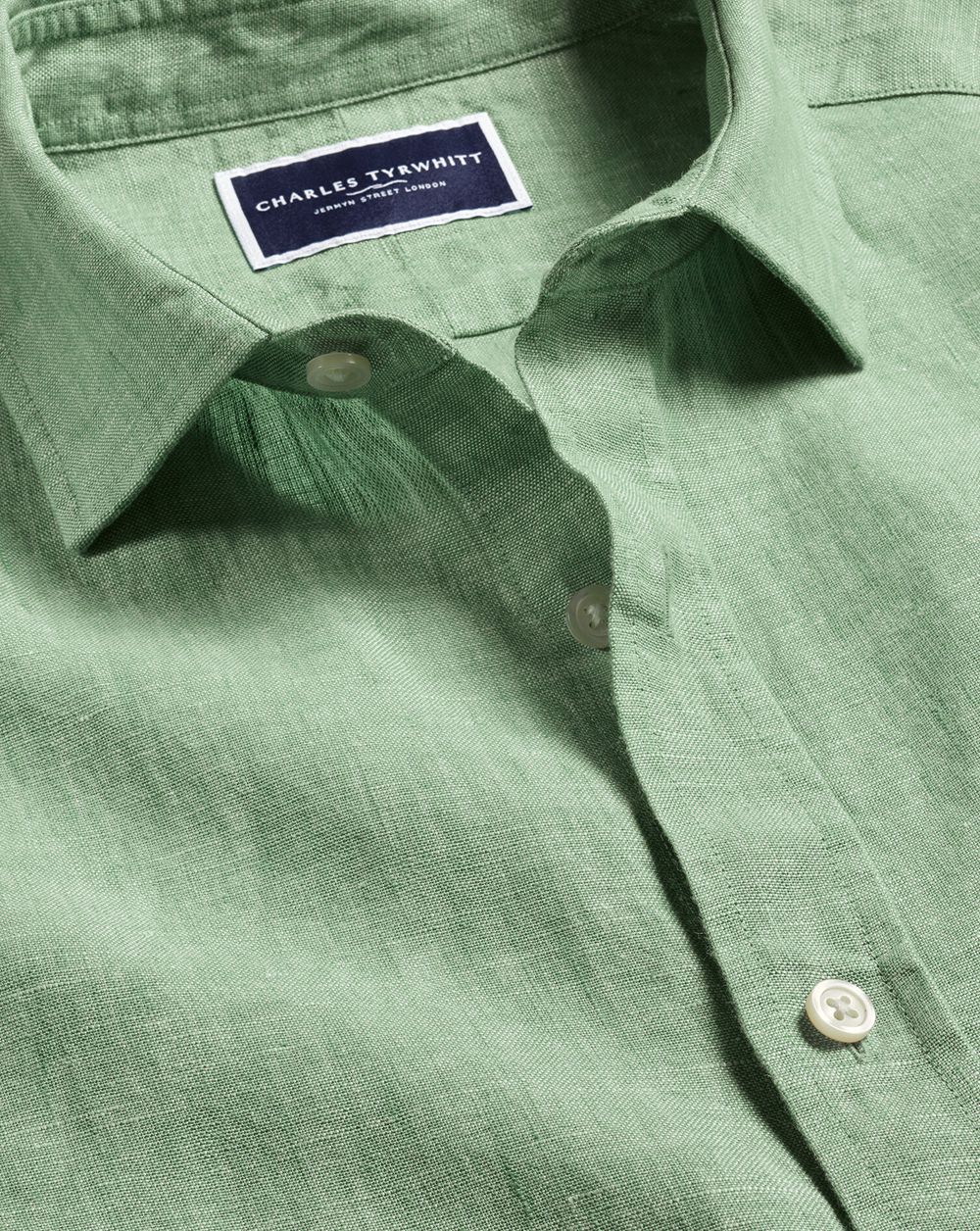 Light Green Charles Tyrwhitt Pure Linen Shirt | ZTHSEJ-176