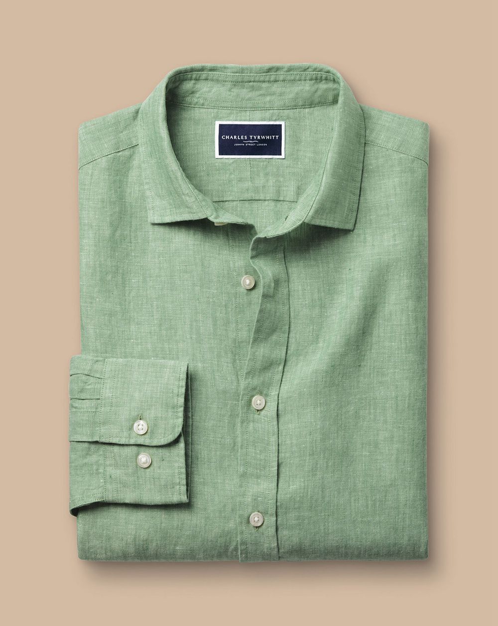 Light Green Charles Tyrwhitt Pure Linen Shirt | ZTHSEJ-176