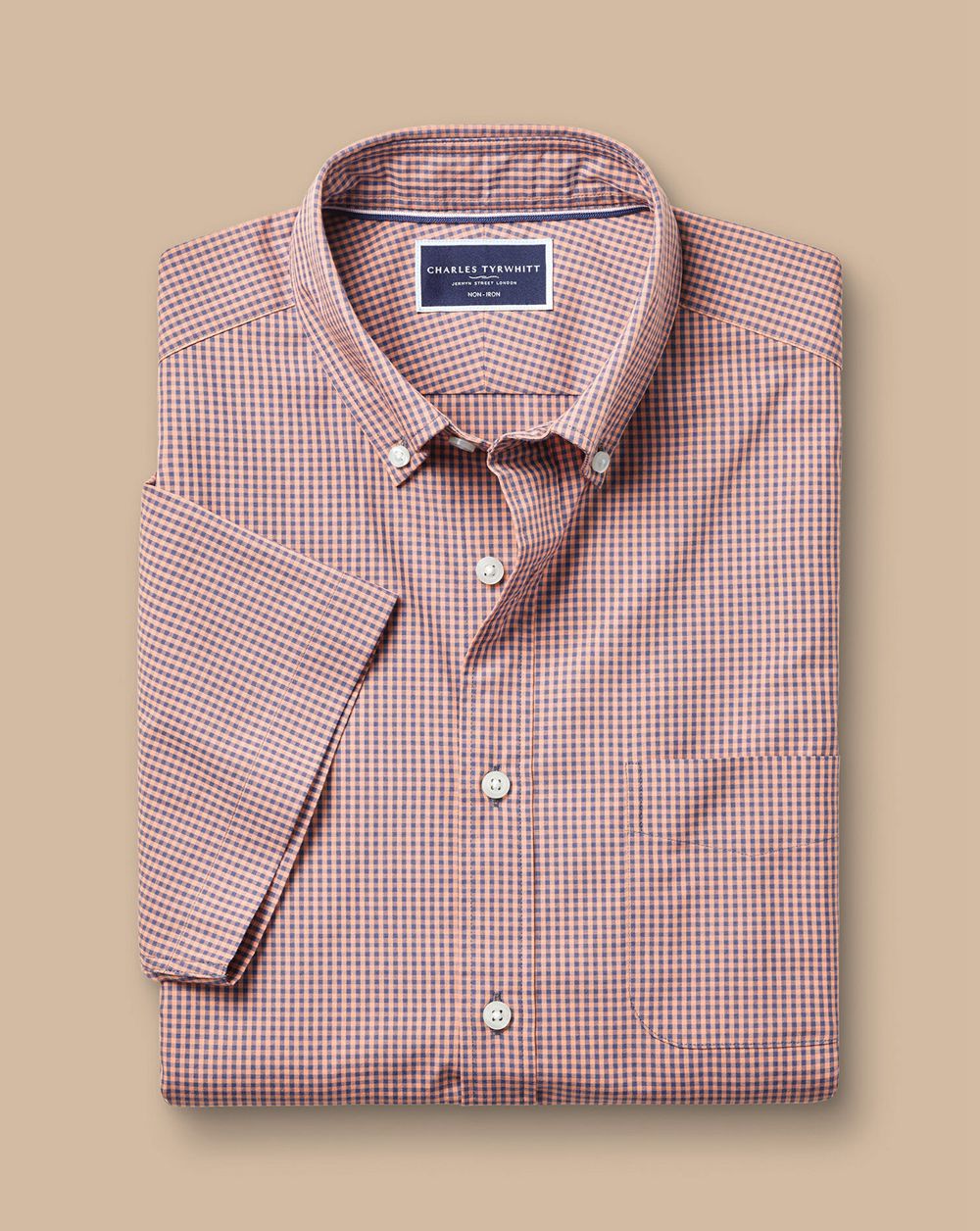 Light Pink Charles Tyrwhitt Non-Iron Stretch Poplin Short Sleeve Shirt | AYBLJG-580