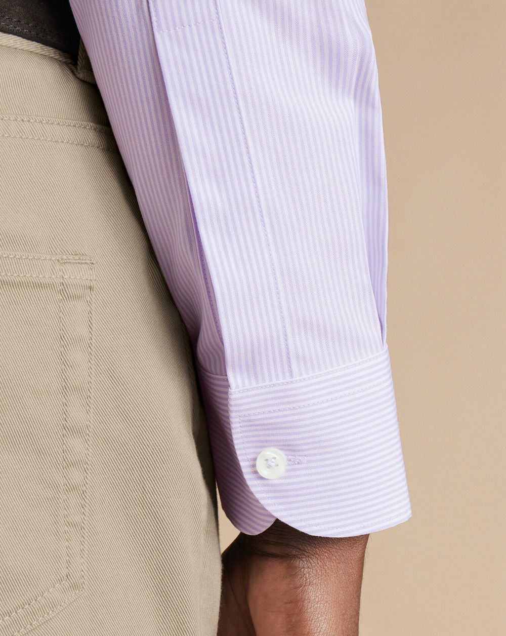 Lilac Purple Charles Tyrwhitt Button-Down Collar Non-Iron Stripe Oxford Shirt | YLXBEZ-421