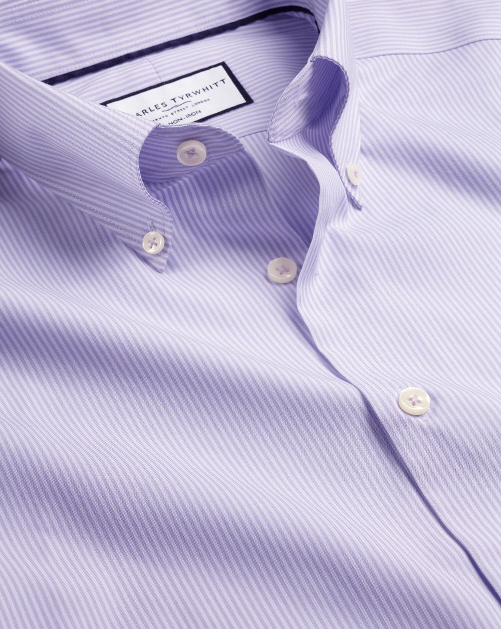 Lilac Purple Charles Tyrwhitt Button-Down Collar Non-Iron Stripe Oxford Shirt | YLXBEZ-421