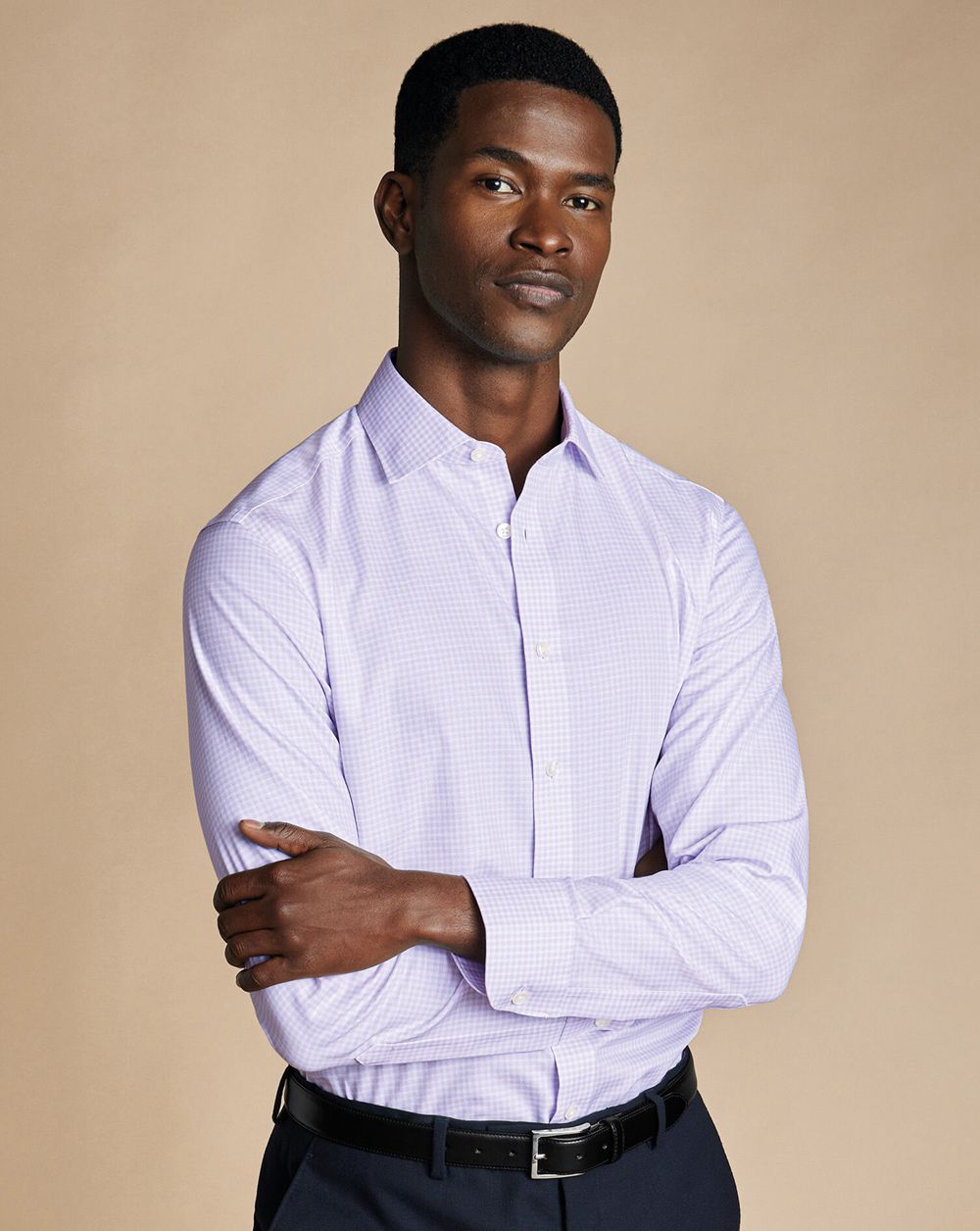 Lilac Purple Charles Tyrwhitt Semi-Spread Non-Iron Cotton Linen Shirt | DCYJAS-296