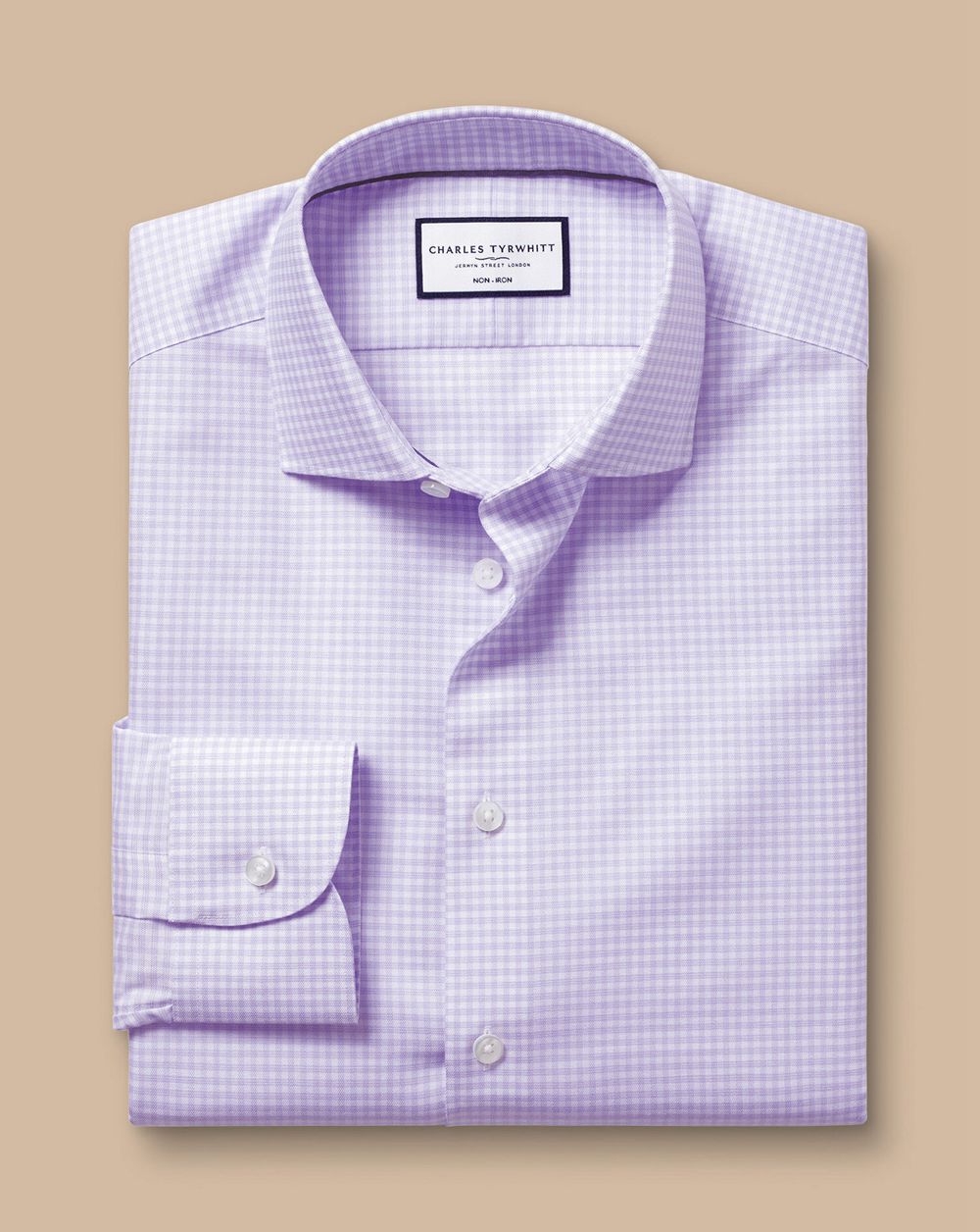 Lilac Purple Charles Tyrwhitt Semi-Spread Non-Iron Cotton Linen Shirt | DCYJAS-296