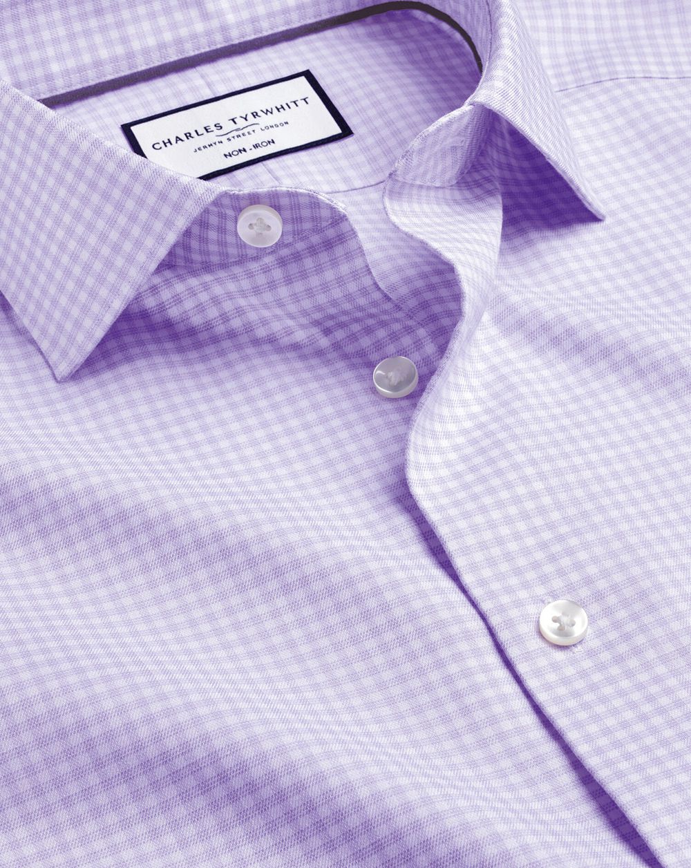 Lilac Purple Charles Tyrwhitt Semi-Spread Non-Iron Cotton Linen Shirt | DCYJAS-296