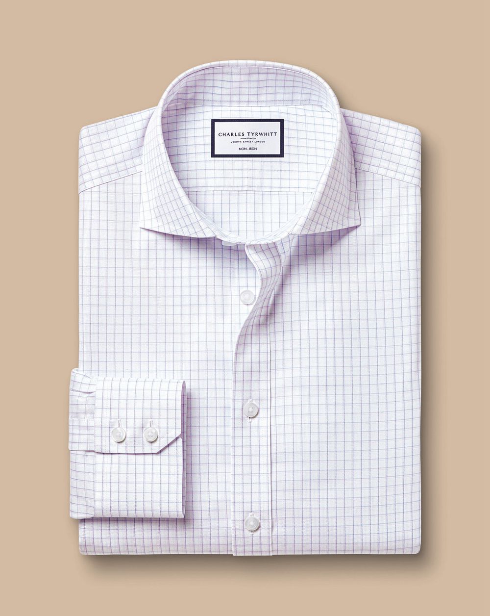 Lilac Purple Charles Tyrwhitt Spread Collar Non-Iron Twill Twin Check Shirt | AXVGKM-831