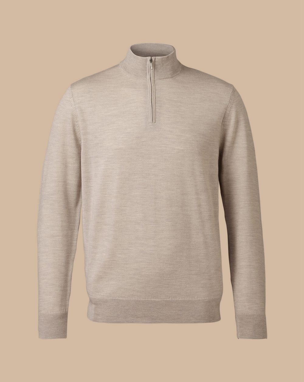 Limestone Charles Tyrwhitt Merino Quarter Zip Sweater | JHQSDX-605