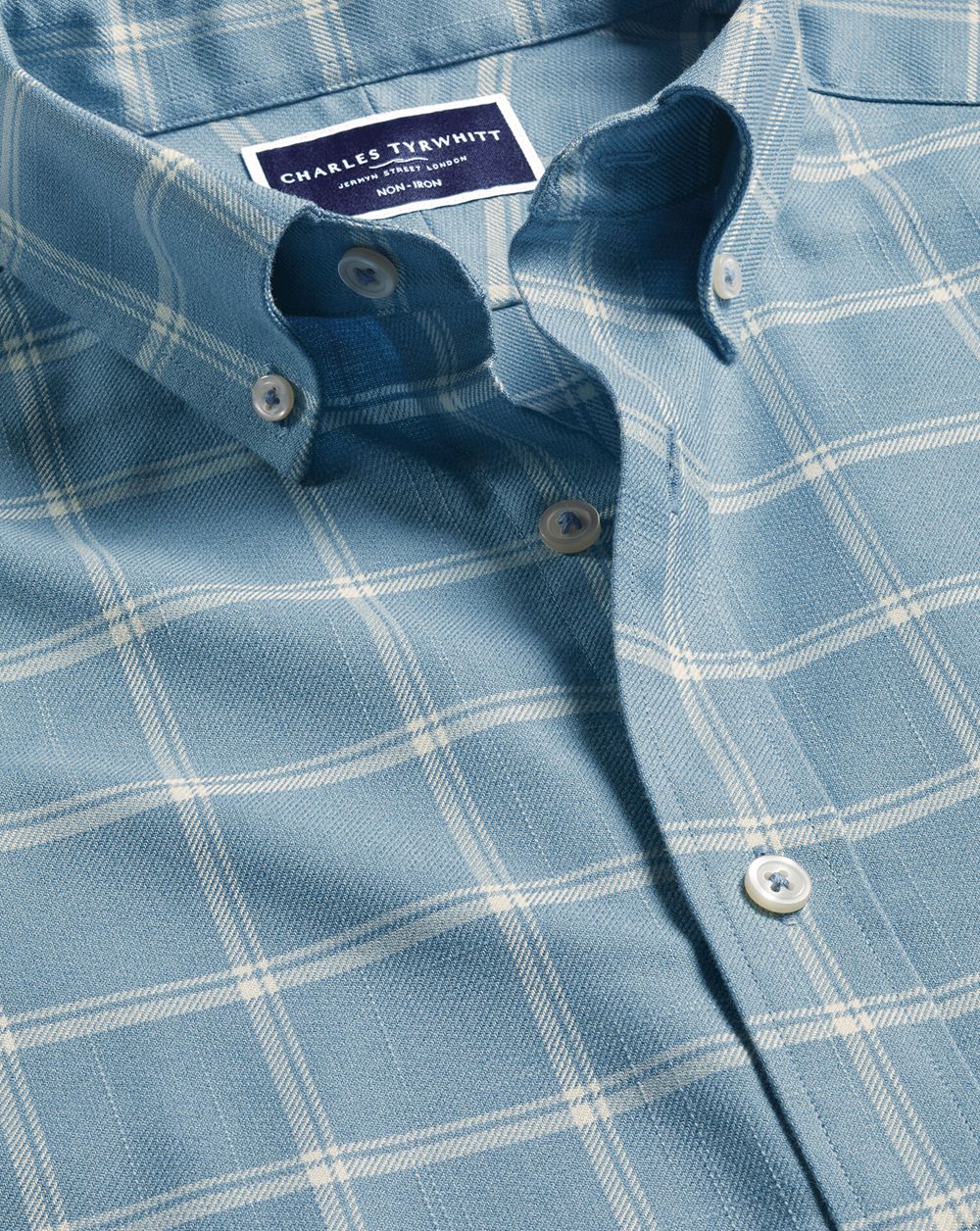 Mid Blue Charles Tyrwhitt Button-Down Collar Non-Iron Twill Windowpane Check Shirt | HVSUNP-135