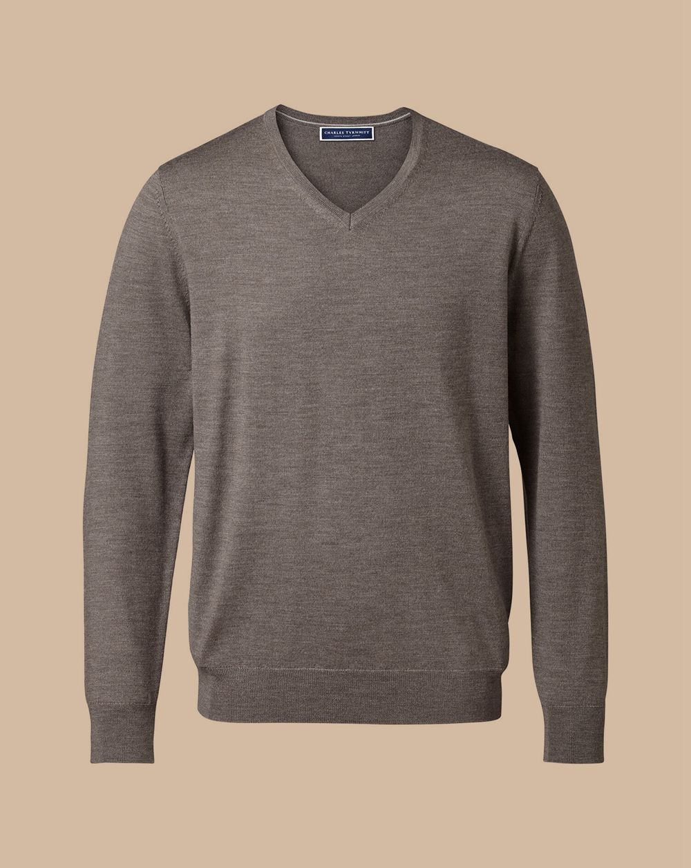 Mocha Charles Tyrwhitt Merino V-Neck Sweater | OKHDQA-456