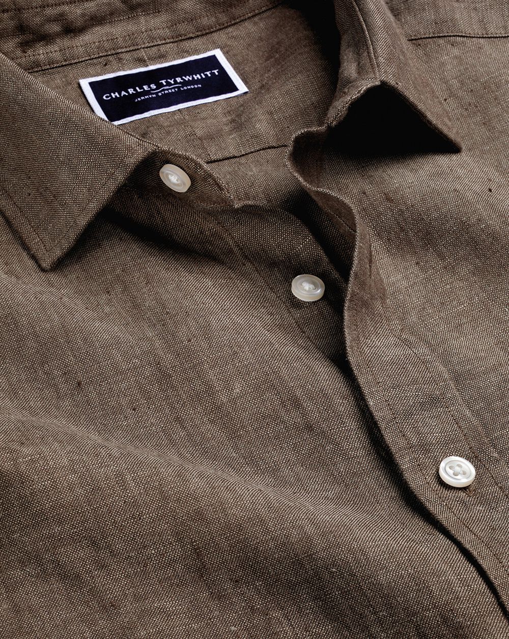 Mocha Charles Tyrwhitt Pure Linen Shirt | CTQBIV-834