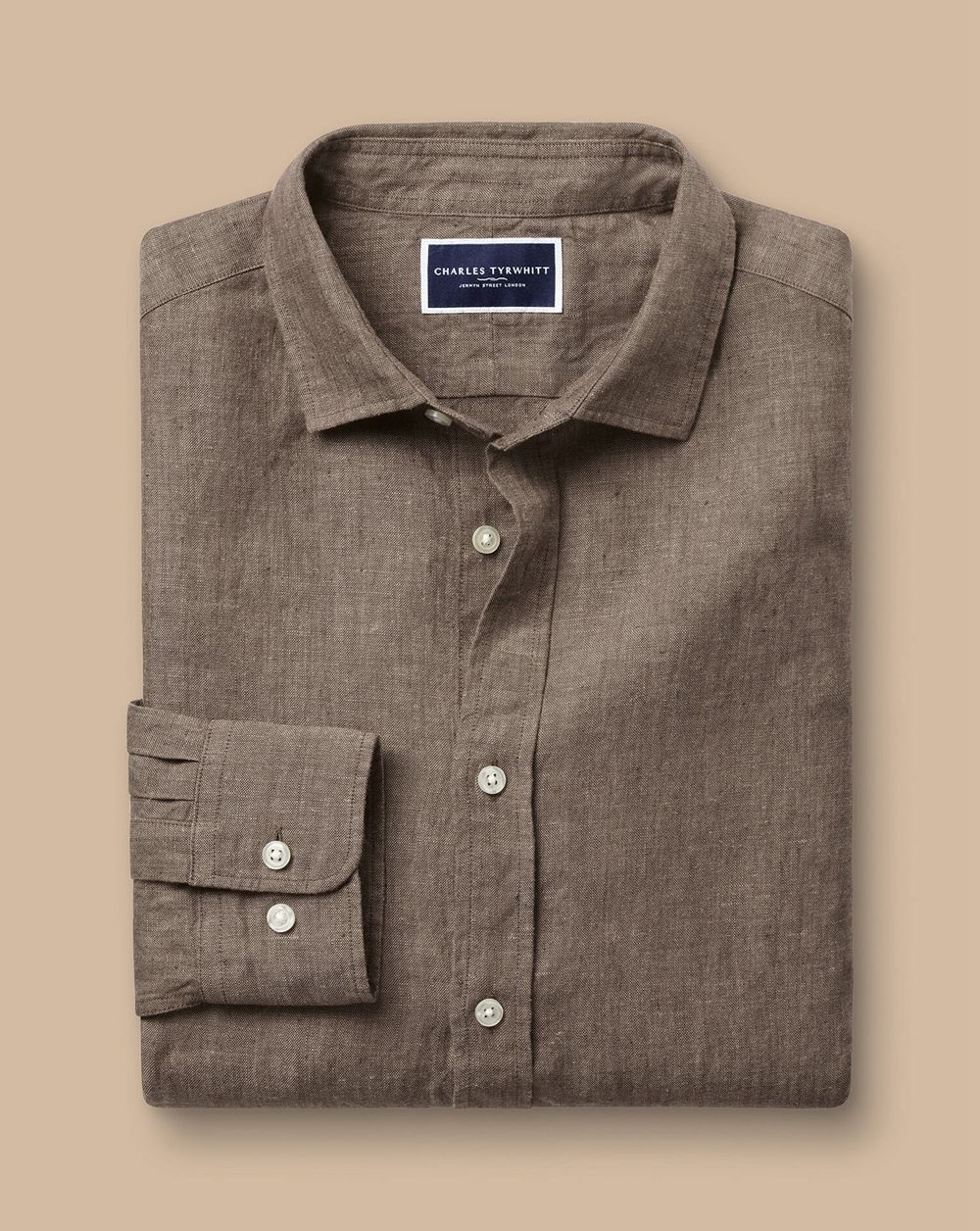 Mocha Charles Tyrwhitt Pure Linen Shirt | CTQBIV-834