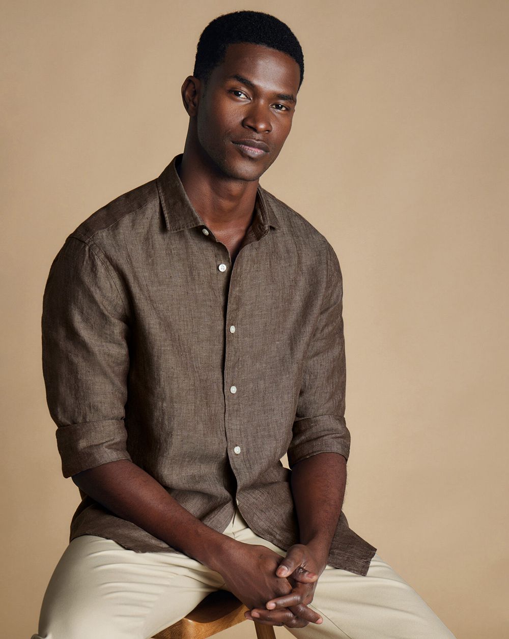 Mocha Charles Tyrwhitt Pure Linen Shirt | CTQBIV-834