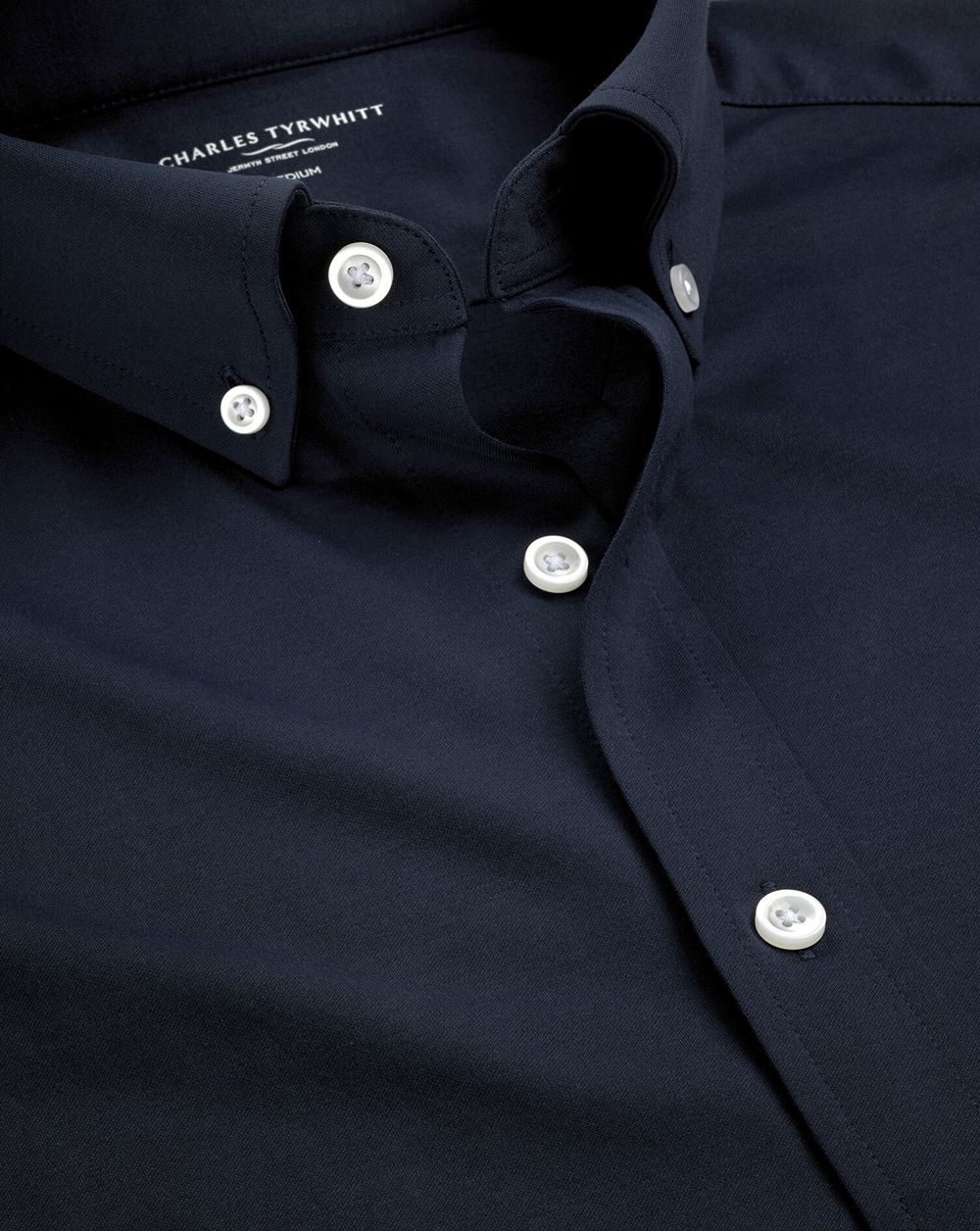 Navy Charles Tyrwhitt 4-Way Stretch Jersey Shirt | JAXHRT-035