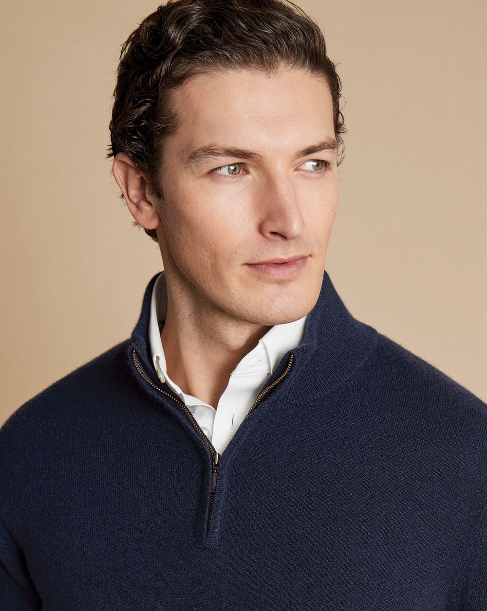 Navy Charles Tyrwhitt Cashmere Quarter Zip Sweater | KSNYVH-619