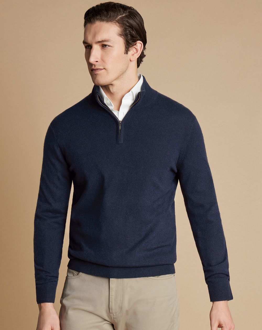 Navy Charles Tyrwhitt Cashmere Quarter Zip Sweater | KSNYVH-619