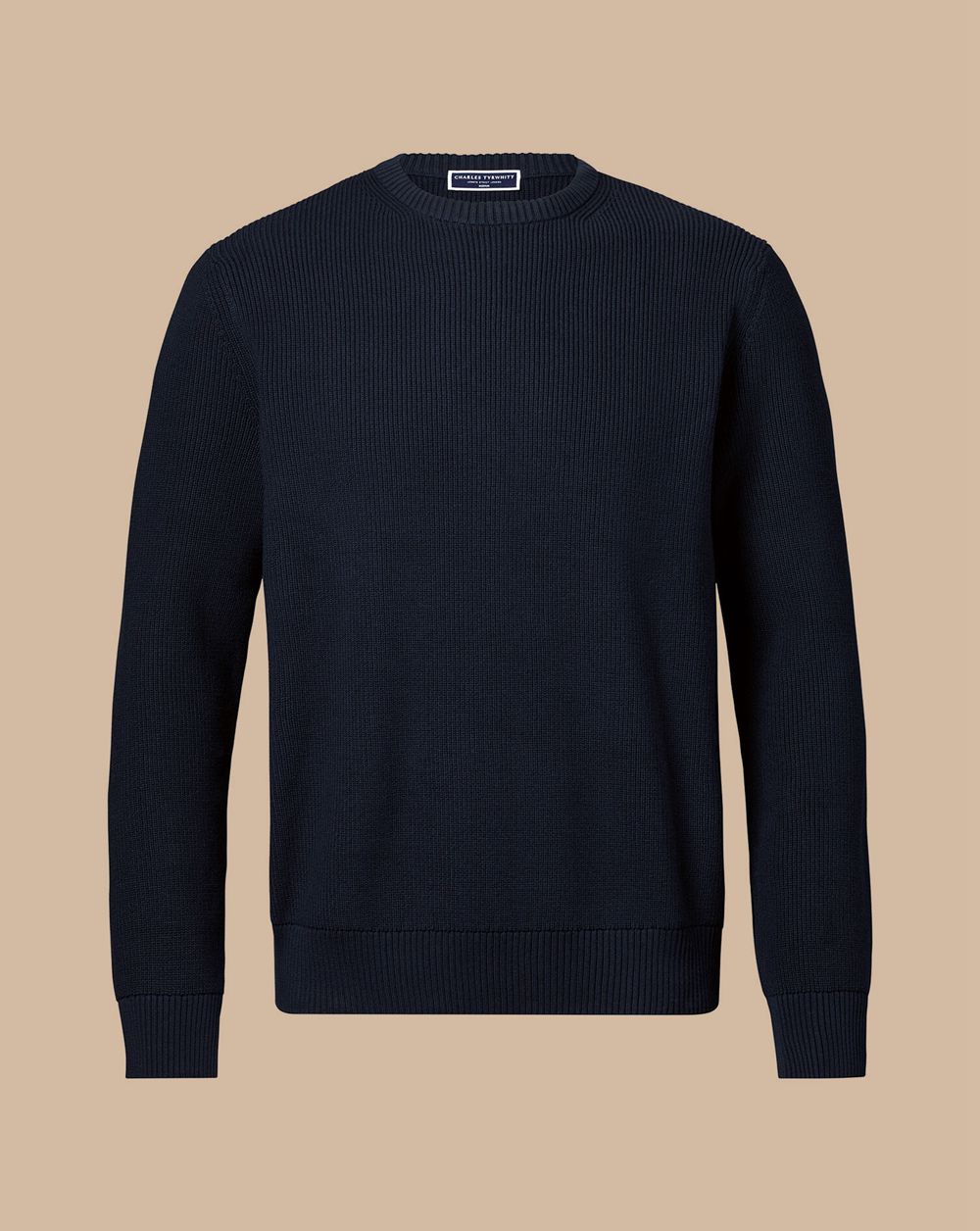 Navy Charles Tyrwhitt Cotton Rib Crew Neck Sweater | CMVYOB-312