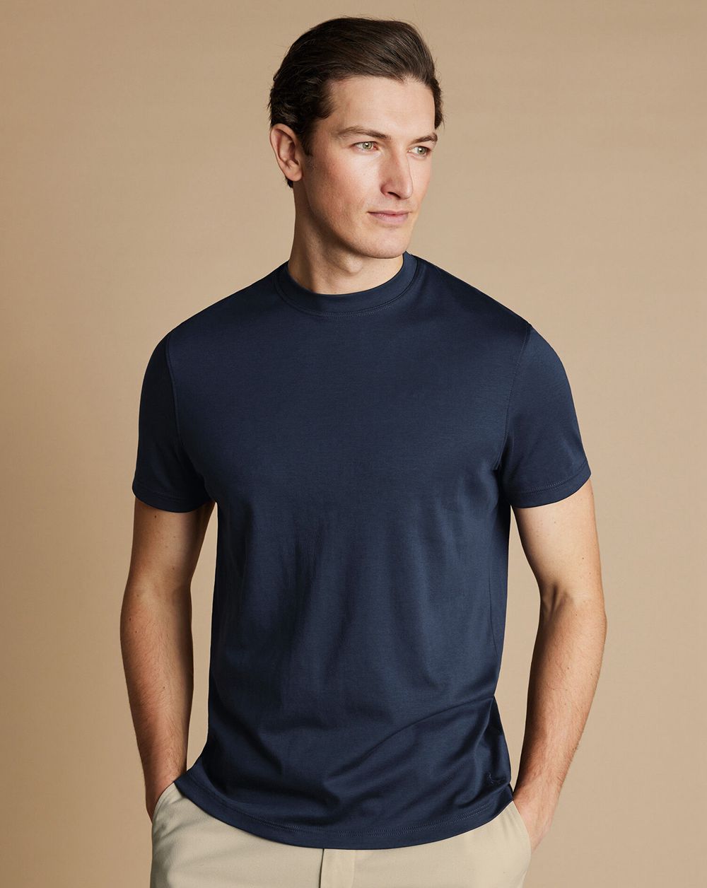 Navy Charles Tyrwhitt Cotton Tyrwhitt T-Shirt | QTHRSC-386