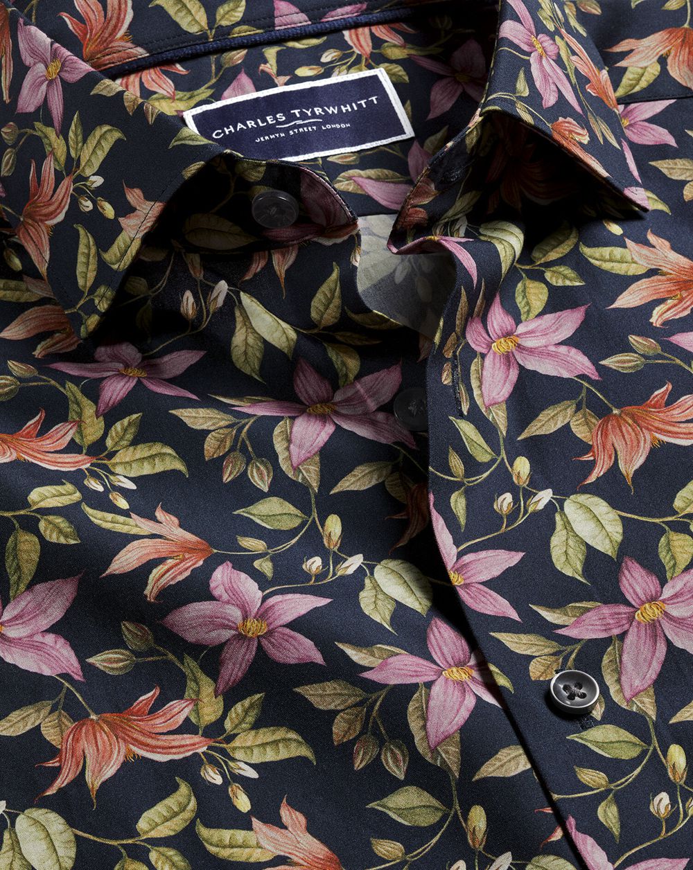 Navy Charles Tyrwhitt Made With Liberty Fabric Semi-Spread Collar Large Floral Print Shirt | EJHACV-528