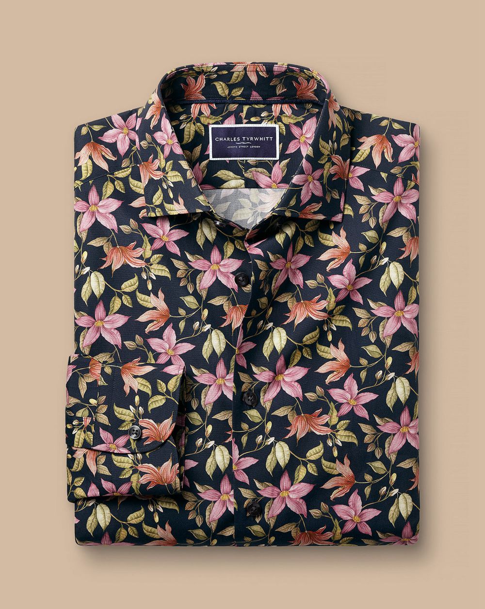 Navy Charles Tyrwhitt Made With Liberty Fabric Semi-Spread Collar Large Floral Print Shirt | EJHACV-528