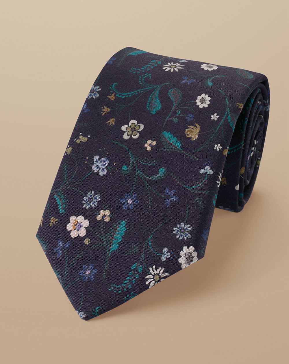 Navy Charles Tyrwhitt Made With Liberty Fabric Large Floral Print Cotton Tie | XDAJYG-962